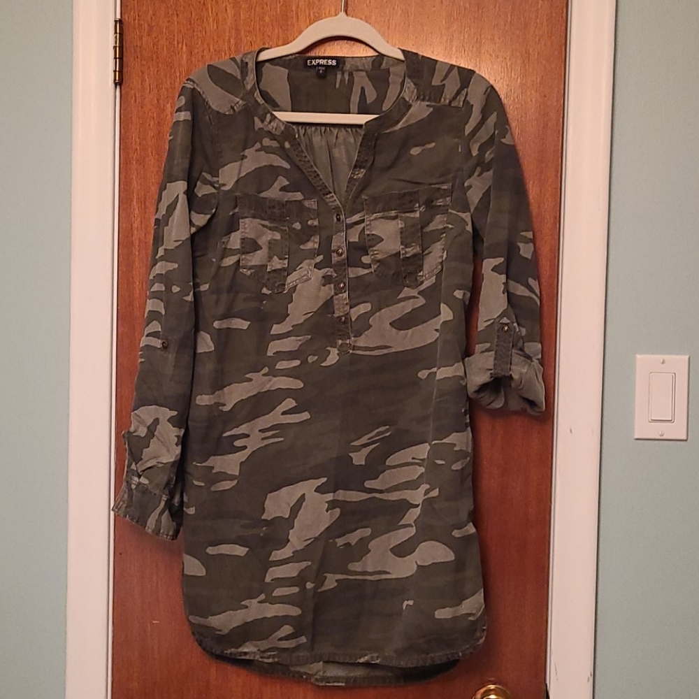 Express Camo Utility Shift Dress